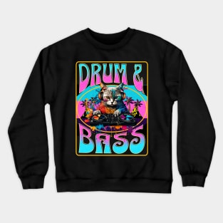 DRUM AND BASS  - Psychedelic Cat Dj (pink/blue) Crewneck Sweatshirt